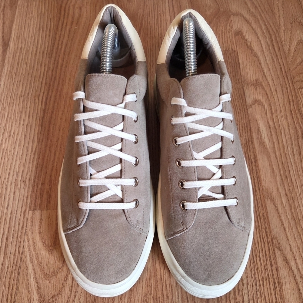 Joie Miriam Suede Leather Low Top Style Rubber Platform Taupe Sneakers Sz EU 39